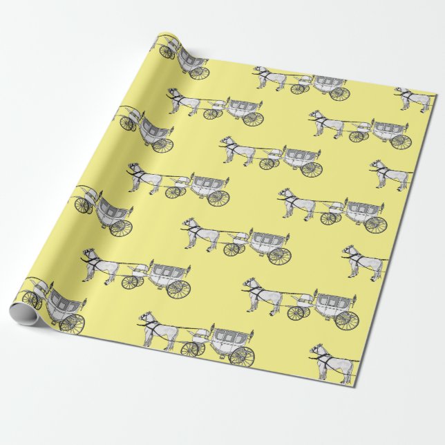 Wedding horse & carriage cartoon illustration wrapping paper (Unrolled)