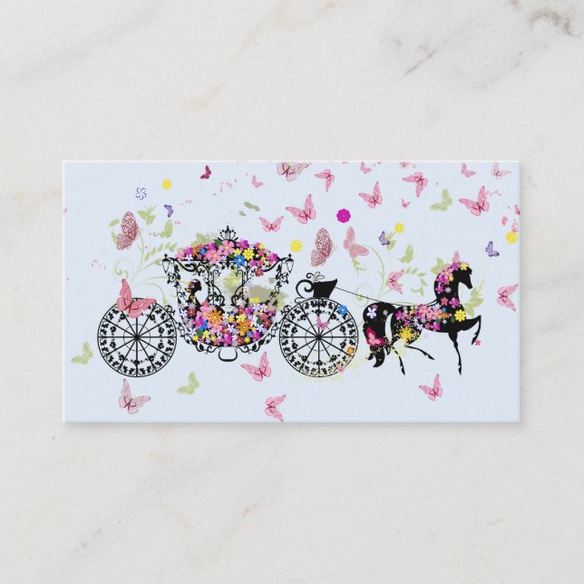 Wedding Horse & Carriage Flowers & Butterflies 2 Business Card (Front)