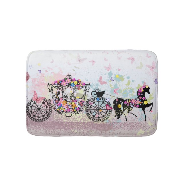 Wedding Horse & Carriage Flowers & Butterflies Bath Mat (Front)