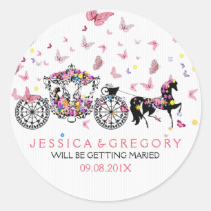 Wedding Horse & Carriage Flowers & Butterflies Classic Round Sticker