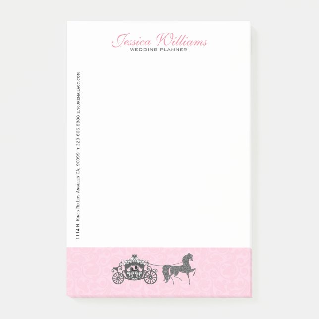 Wedding Horses & Carriage Pink And White Post-it Notes (Front)