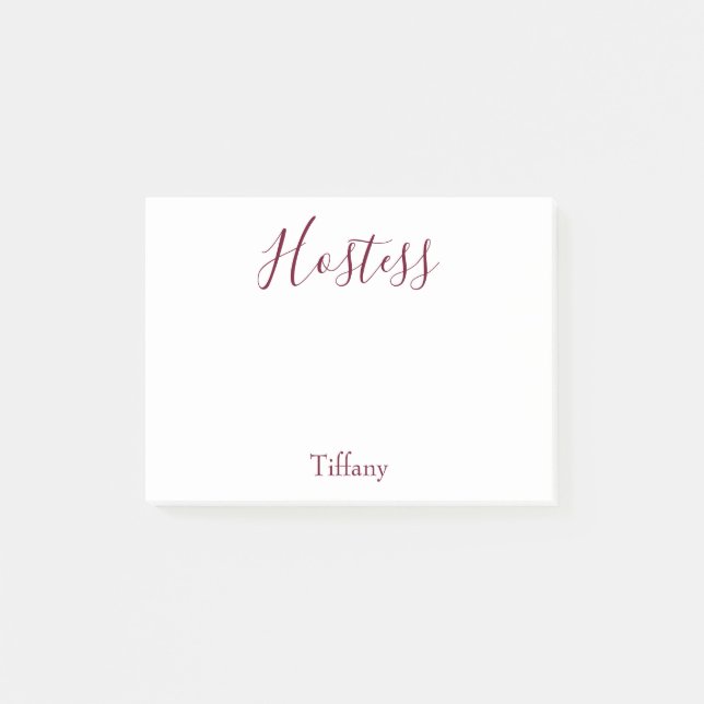 Wedding Hostess White and Burgundy Post-it Notes (Front)