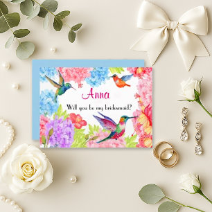 Wedding Hummingbird Floral Be My Bridesmaid? Invitation