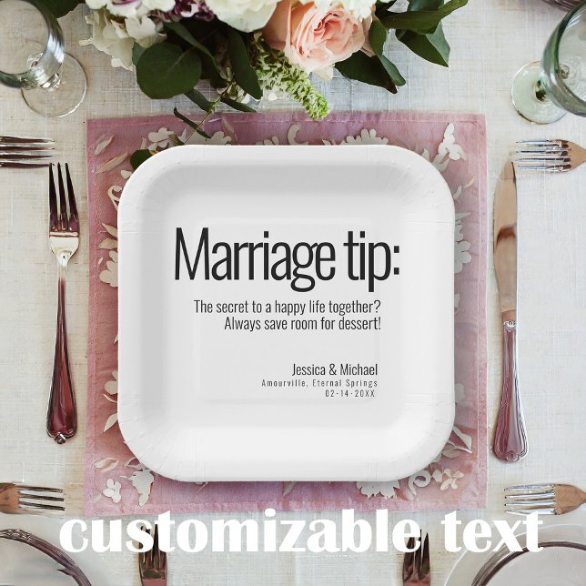 💍 Wedding Humourous Minimalist Elegant  Paper Plate (Square Paper Plate from the Elegance Collection – a whimsically delightful addition to your wedding )