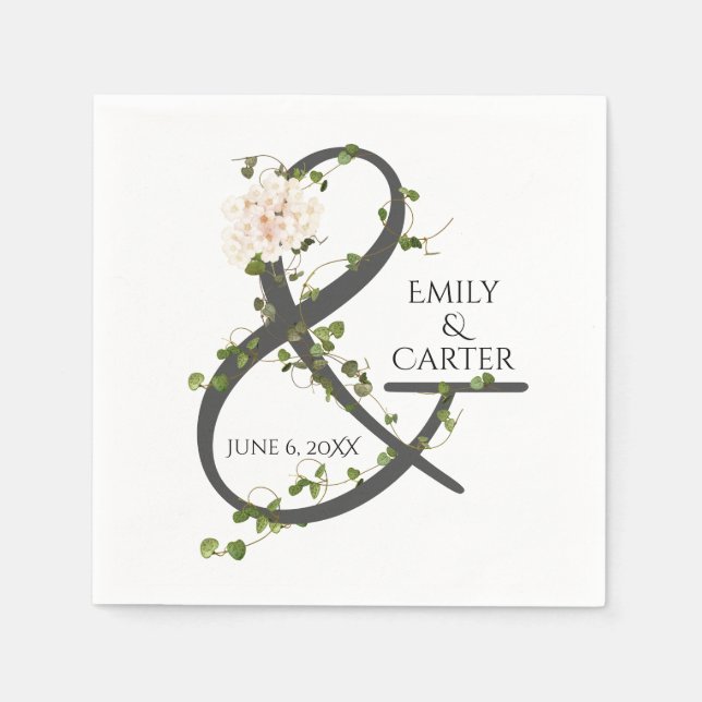 Wedding Hydrangea and Ivy Ampersand  Napkin (Front)