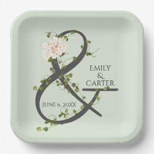 Wedding Hydrangea and Ivy Ampersand  Paper Plate