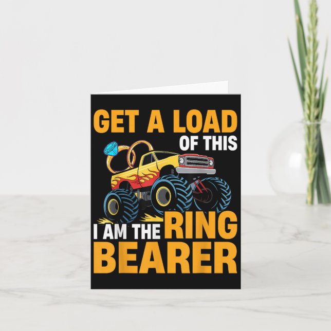 Wedding Iam The Ring Bearer Funny Monster Truck Bo Card (Front)