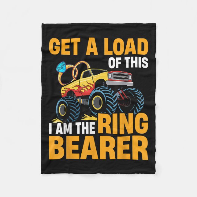 Wedding Iam The Ring Bearer Funny Monster Truck Bo Fleece Blanket (Front)