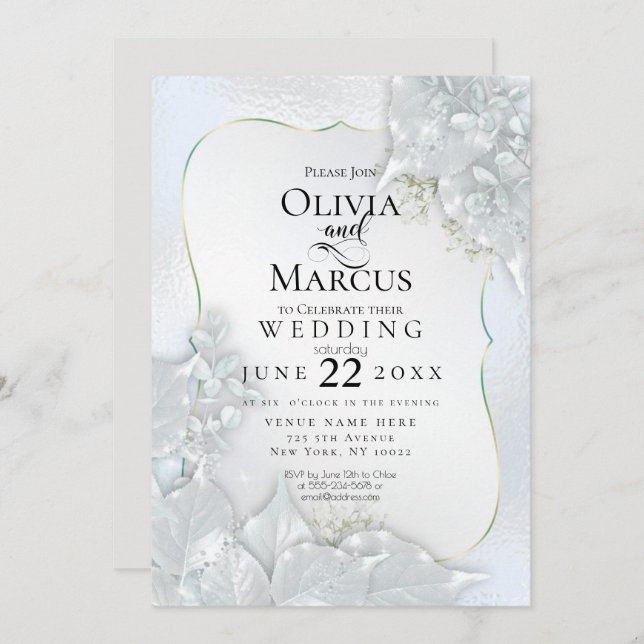 WEDDING | Icy Blue Pearl Shimmer Invitation (Front/Back)