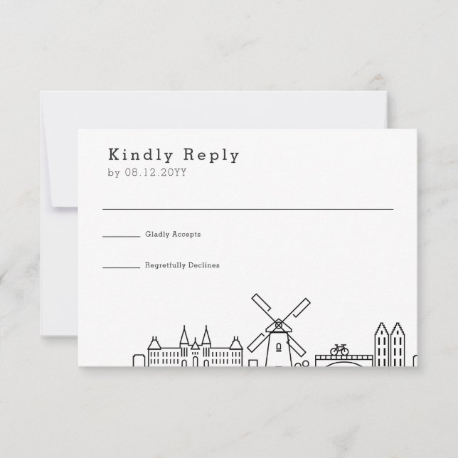 Wedding in Amsterdam | Stylised Skyline RSVP Card (Front)