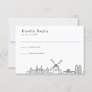 Wedding in Amsterdam   Stylised Skyline RSVP Card