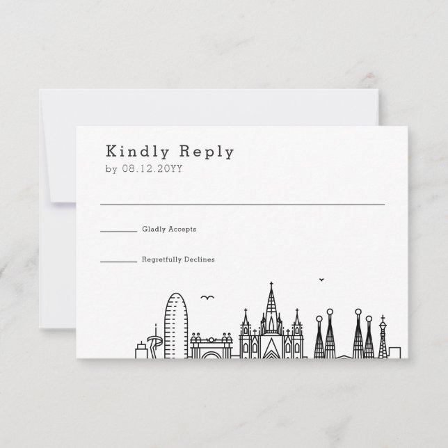 Wedding in Barcelona | Stylised Skyline RSVP (Front)