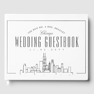 Wedding In Chicago   Modern Deco Skyline Guest Book