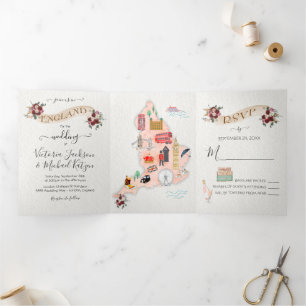 Wedding in England Tri-Fold Invitation