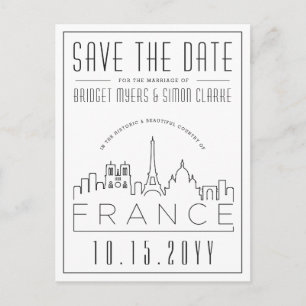Wedding in France   Skyline Save the Date Postcard