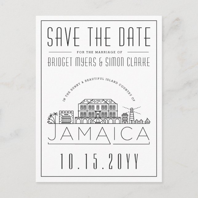 Wedding in Jamaica Stylised Skyline Save the Date Postcard (Front)