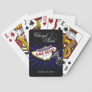 Wedding in Las Vegas blue & black Las Vegas sign Playing Cards