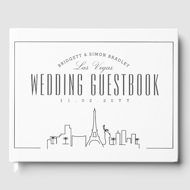 Wedding In Las Vegas | Modern Deco Skyline Guest Book (Front)