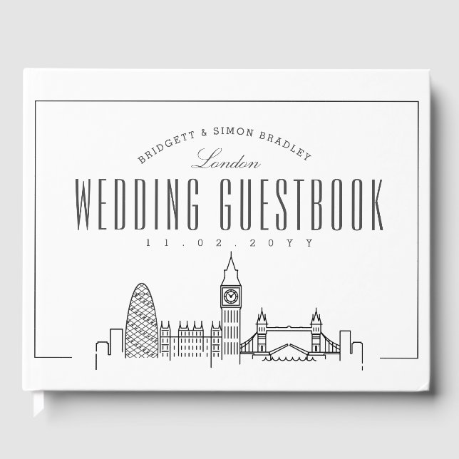 Wedding In London | Modern Deco Skyline Guest Book (Front)