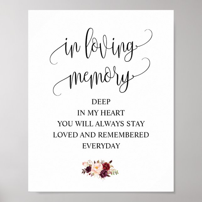 Wedding In loving memory Memorial Table Sign (Front)