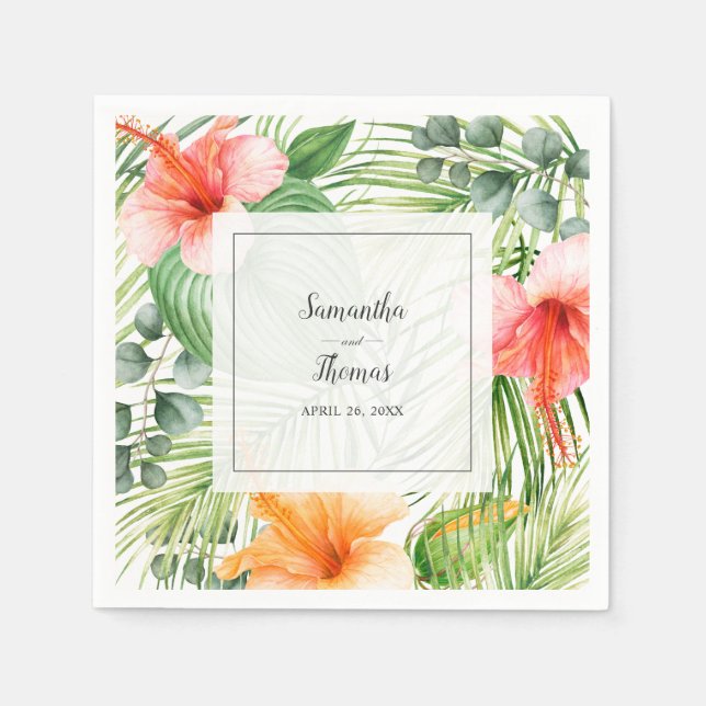 Wedding in Paradise Tropical Hibiscus and Palms Napkin (Front)