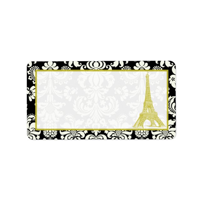 Wedding in Paris Black Damask Mailing Address Label (Front)