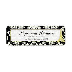 Wedding in Paris Black Damask Return Address Label