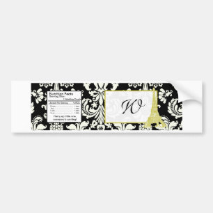 Wedding in Paris Black Damask Water Bottle Label