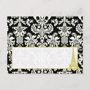 Wedding in Paris Black Damask Writable Place Card
