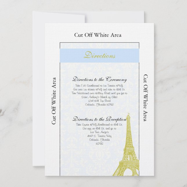 Wedding in Paris Blue Damask Directions Card (Front)