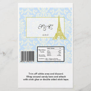 Wedding in Paris Blue Damask Large Candy Wrapper