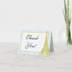 Wedding in Paris Blue Damask Thank You Card