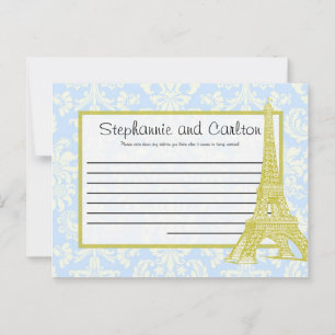 Wedding in Paris Blue Damask Writable Advice Card