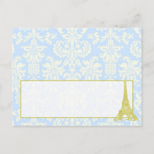 Wedding in Paris Blue Damask Writable Place Card
