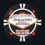 Wedding in Vegas Casino Favour Poker Chip Magnet<br><div class="desc">WELCOME TO THE BRIDE AND GROOM'S FABULOUS WEDDING! Whether you're tying the knot in Las Vegas or your own home town, these lucky casino style wedding reception favours are sure to hit with your guests. Replica of the famous Nevada sign in retro neon doo-wop style, just add your names as...</div>