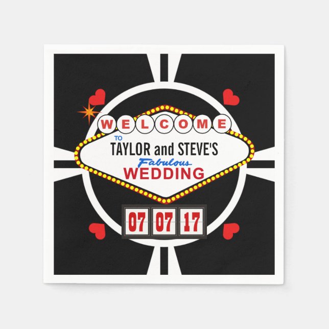 Wedding in Vegas Casino Favour Poker Chip Napkin (Front)