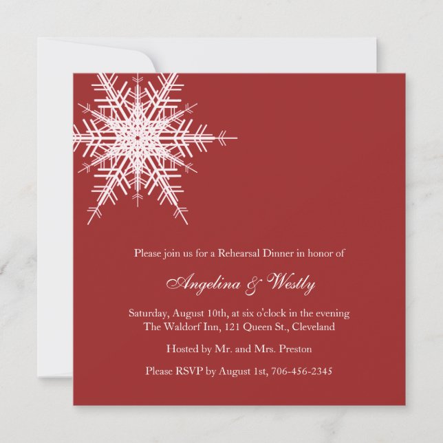 Wedding in Winter Rehearsal Dinner Invitation (Front)