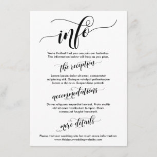 Wedding Info Simple Black & White Elaborate Script Enclosure Card