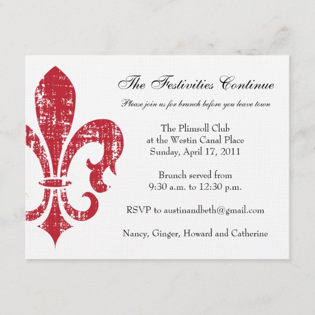 Wedding Information Card | New Orleans | Red (Front)