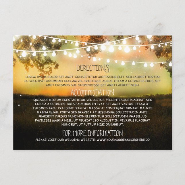 Wedding information cards with string lights (Front)