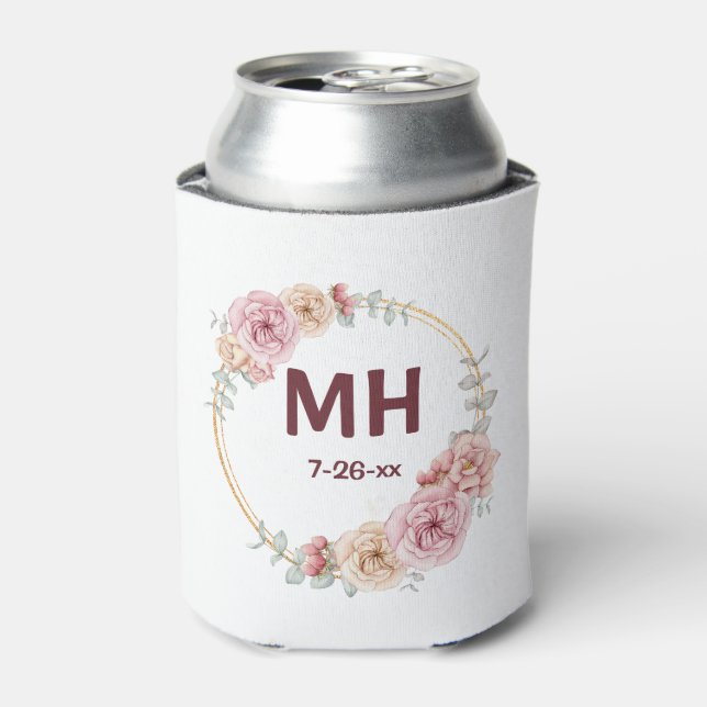 Wedding Initials Framed Personalised Wedding Date  Can Cooler (Can Front)