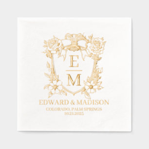 Wedding Initials & Vintage Floral Crest  Foil Napkins