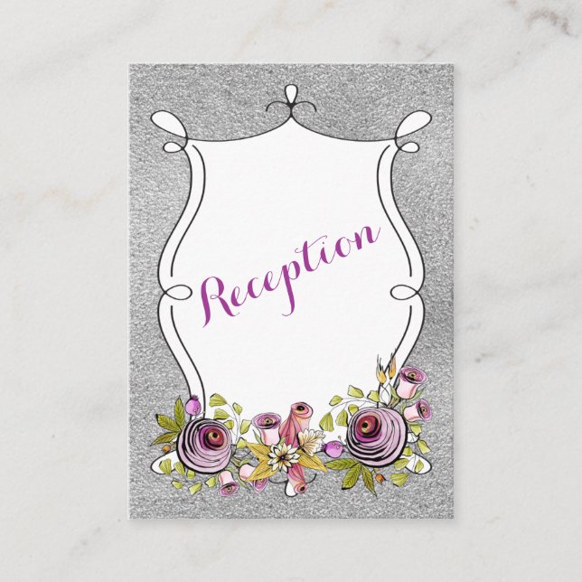 Wedding Insert Card | Plum FAUX Silver Foil Floral (Front)