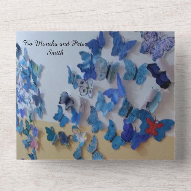 wedding invitatio blue butterflies all in one invitation (Front)