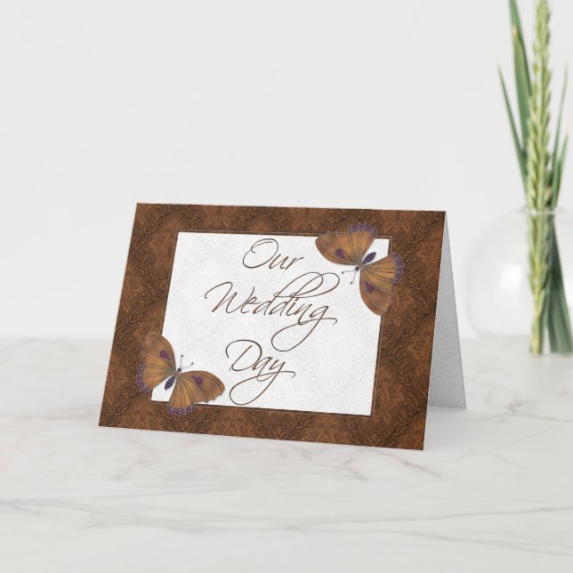 Wedding Invitation 5X7  Butterfly Brocade brown (Front)