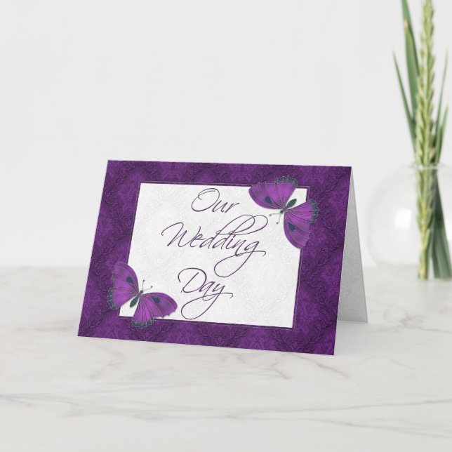 Wedding Invitation 5X7  Butterfly Brocade Purple (Front)