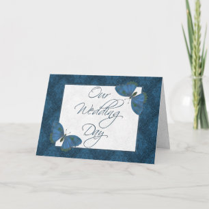 Wedding Invitation 5X7 Butterfly Brocade teal