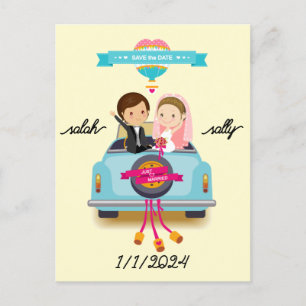 wedding invitation a caricature couple portrait  postcard