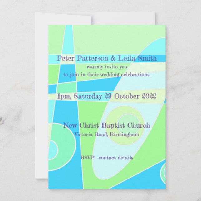 Wedding Invitation Abstract Pastel Blue Green (Front)