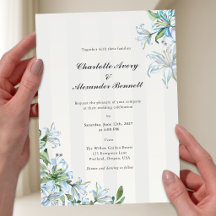 Wedding Invitation Acrylic Blue Lily Elegant